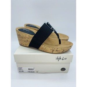 Style & Co Women's Piper Slide Wedge Sandals Black US 9.5M *defect*